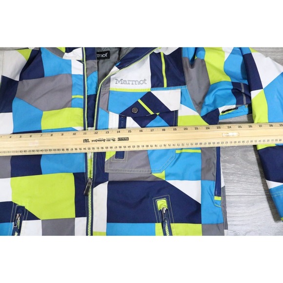 Marmot Jacket Men Medium Abstract Hooded Heavy Winter Snow Sports Ski - Picture 5 of 11